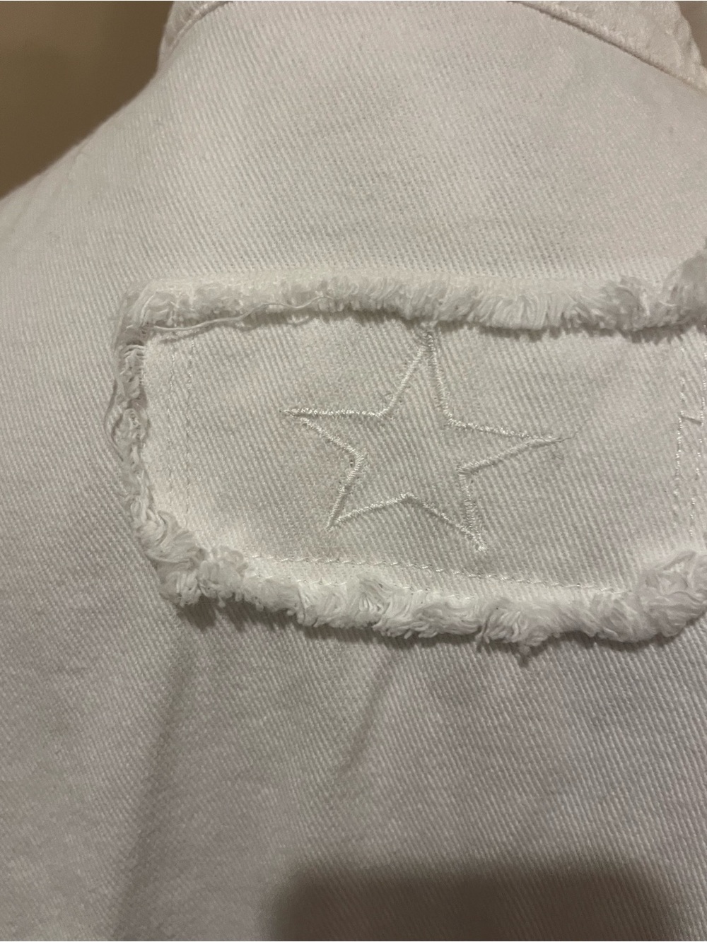 Boutique White Distressed Raw Hem Button-Up Lightweight Denim Jacket, Large - Picture 5 of 9
